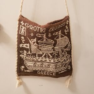 Vintage Greek Key Brown & Tan Traditional Crossbody Bag /Wall Hanging Tapestry *